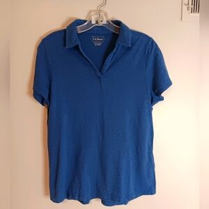 L. L. Bean Mens Organic Cotton Polo Collared Shirt Sz Medium Blue